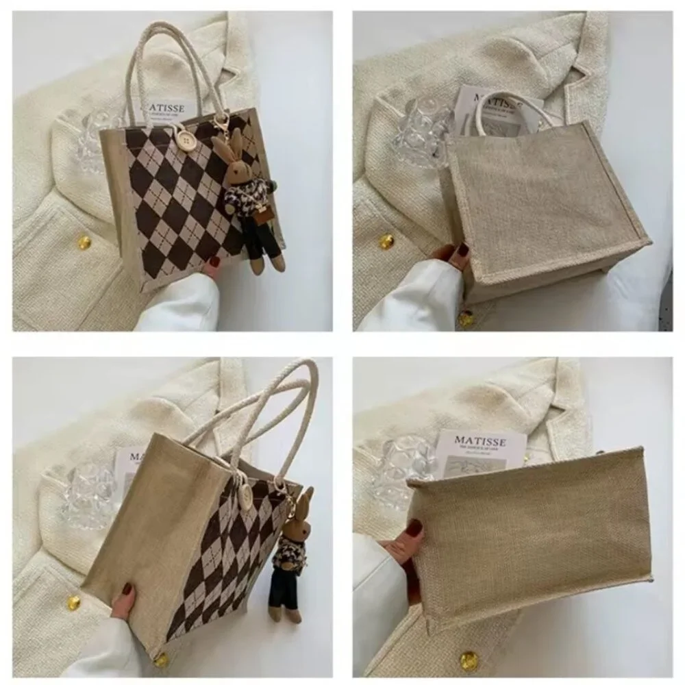 ❤️Adorable Cute Linen Small Tote Bag w/ Bunny Charm Great Easter Gift Bag - Picture 4 of 6